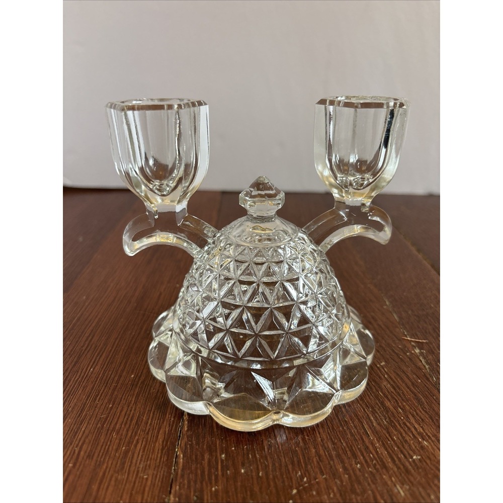 Laced‎ Edge Clear by Imperial Glass Ohio Double Light Candle Stick